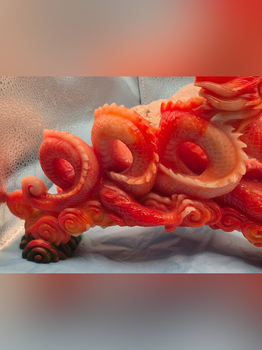 Vintage Chinese Dragon Statue - Orange Red Sculpture Lucite Feng Shui Decor - Picture 8 of 17